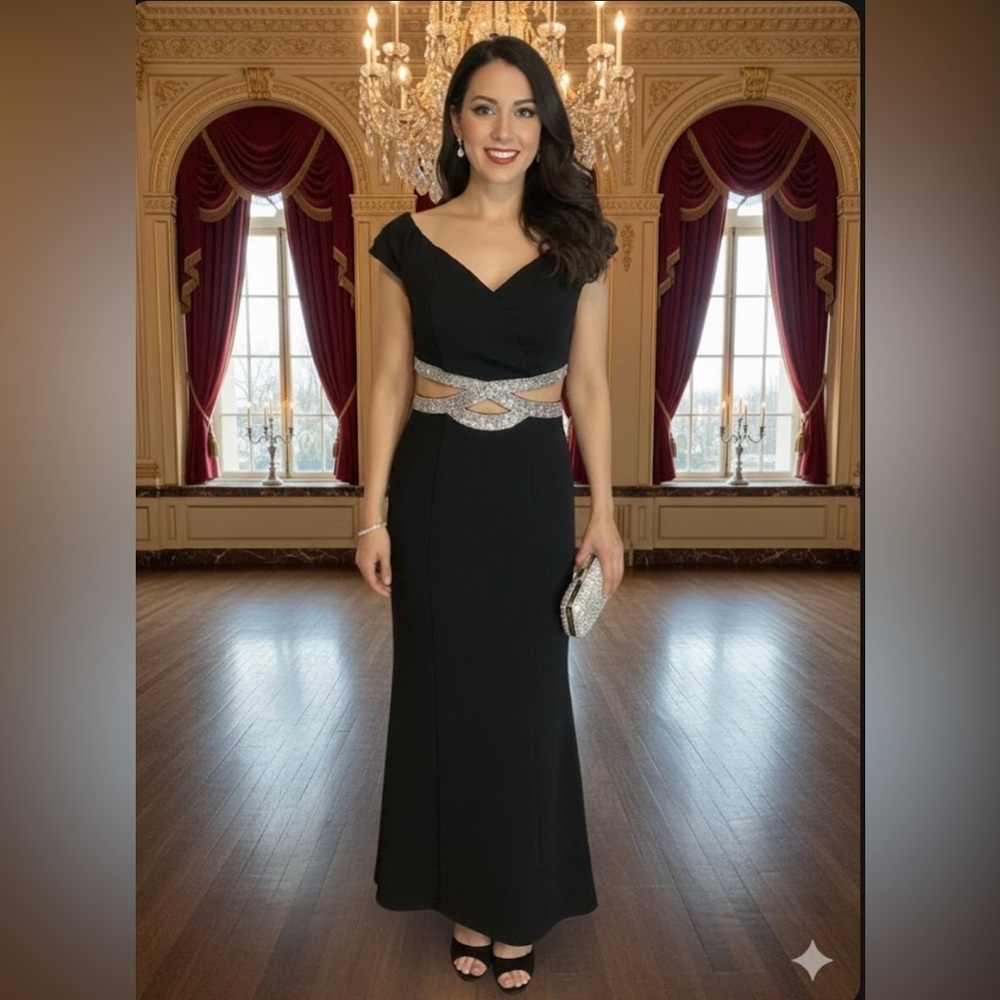 A0159 Xtraordinary Black and Silver Sheath Cocktail Dress
